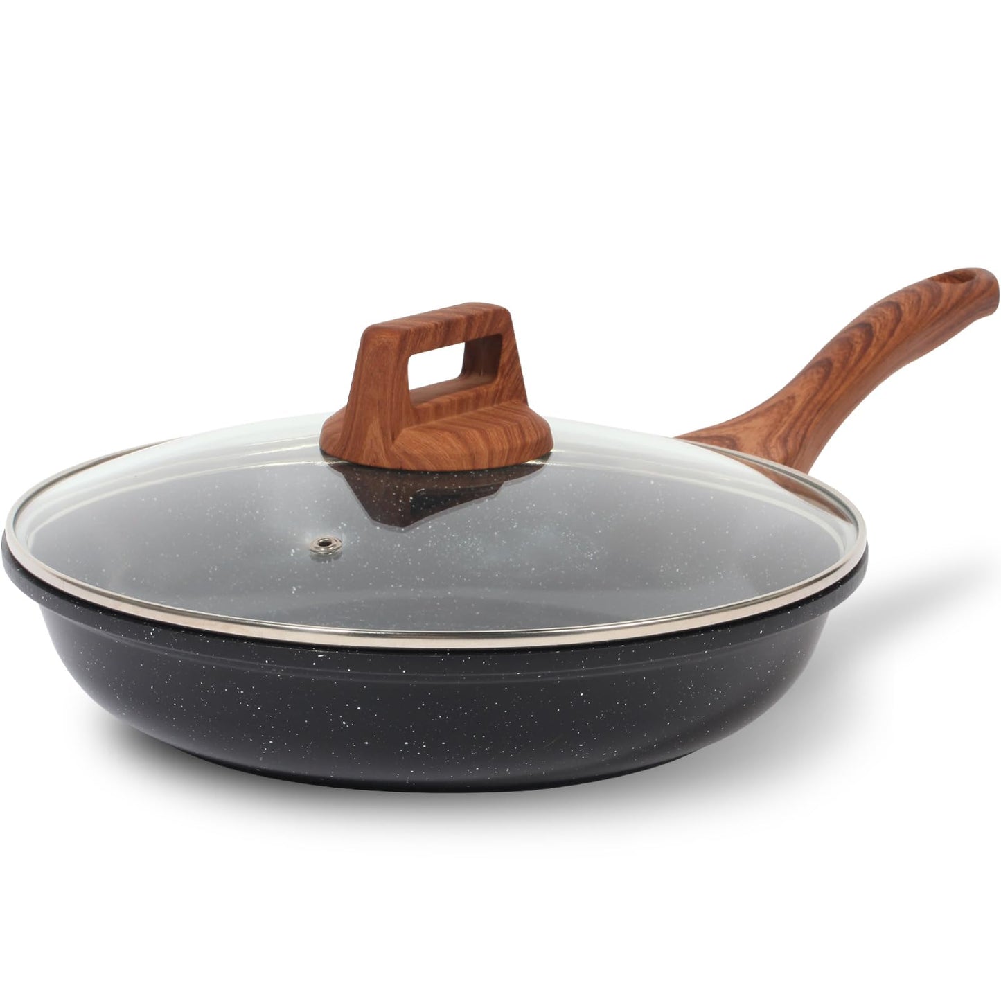 ESLITE LIFE Nonstick Ceramic Frying Pans Skillets Set with Lids, Non-Toxic Egg Omelette Kitchen Cooking Pans Compatible with All Stovetops (Gas, Electric & Induction), PTFE & PFOA Free (White)