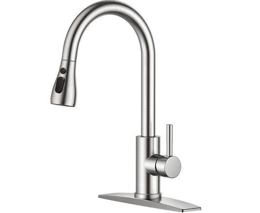 Kitchen Faucet with Pull-Down Sprayer – Brushed Nickel, High Arc, Single Handle