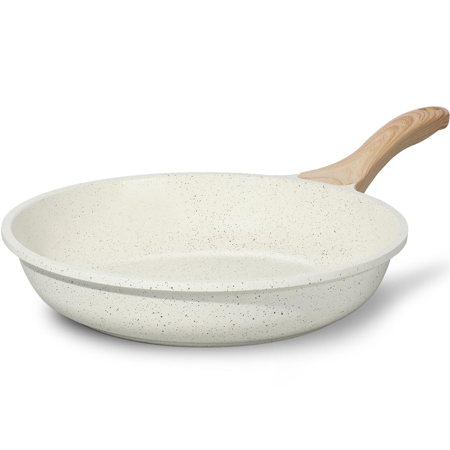 ESLITE LIFE Nonstick Ceramic Frying Pans Skillets Set with Lids, Non-Toxic Egg Omelette Kitchen Cooking Pans Compatible with All Stovetops (Gas, Electric & Induction), PTFE & PFOA Free (White)