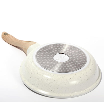 ESLITE LIFE Nonstick Ceramic Frying Pans Skillets Set with Lids, Non-Toxic Egg Omelette Kitchen Cooking Pans Compatible with All Stovetops (Gas, Electric & Induction), PTFE & PFOA Free (White)